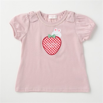 doudou berry いちごアップリケ 天竺 半袖Tシャツ ベビー(ピンク-80cm)