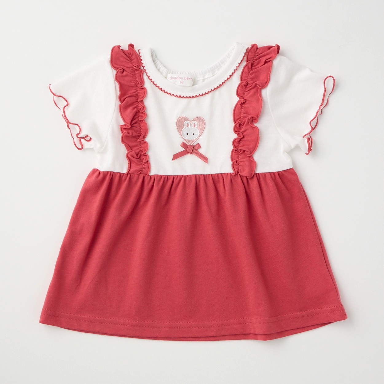 doudou berry フェイク 天竺 チュニック 半袖Tシャツ ベビー(レッド-80cm)
