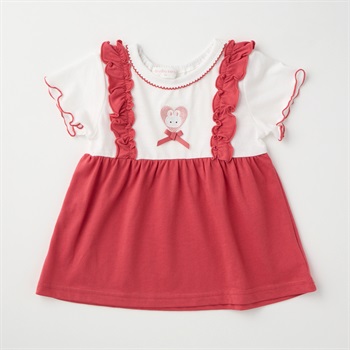 doudou berry フェイク 天竺 チュニック 半袖Tシャツ ベビー(レッド-80cm)