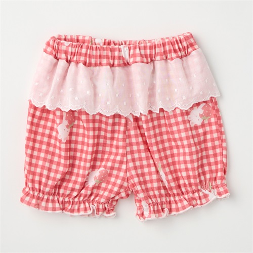 doudou berry うさぎ&チェック柄 バルーンパンツ ベビー(レッド-80cm)