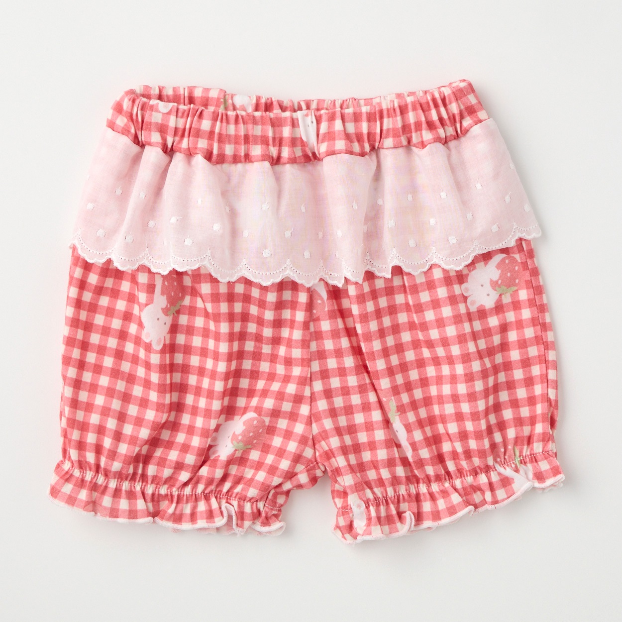 doudou berry うさぎ&チェック柄 バルーンパンツ ベビー(レッド-100cm)