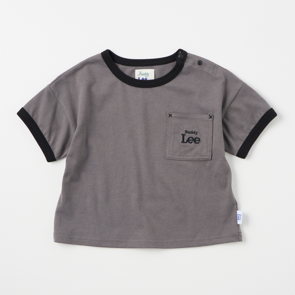 Buddy Lee 天竺 ポケット刺繍 リンガー 半袖Tシャツ ベビー キッズ(ブラック-80cm)
