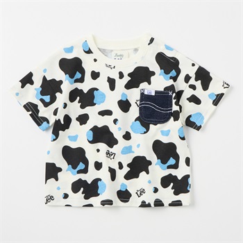 Buddy Lee 天竺 ポケット付 ホルスタイン総柄 半袖Tシャツ　 ベビー キッズ(アイボリー-80cm)
