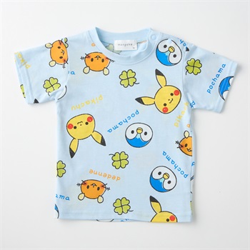 モンポケ 総柄プリント 天竺 半袖Tシャツ ベビー キッズ(サックス-80cm)
