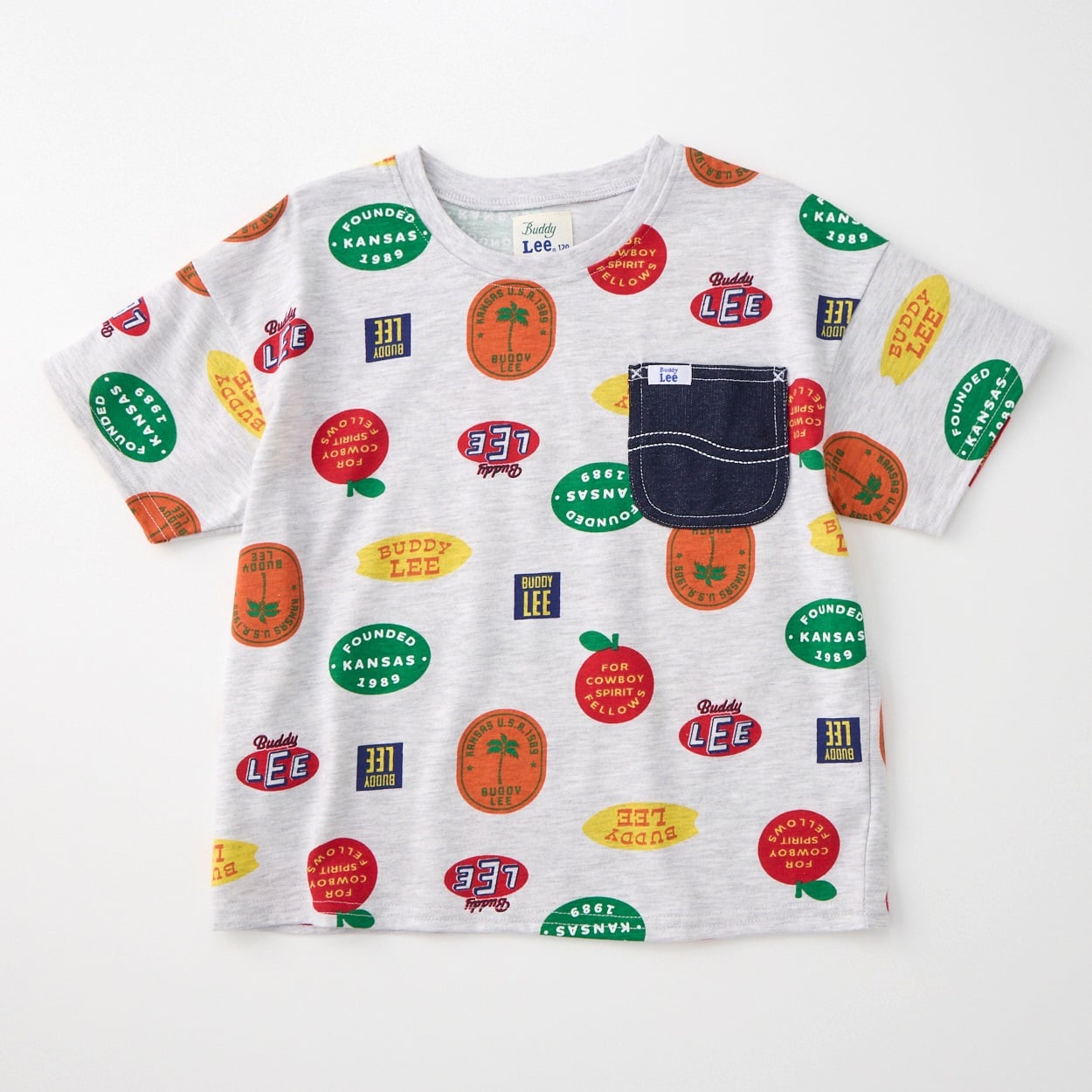 Buddy Lee ポップ総柄 天竺 半袖Tシャツ ベビー キッズ(杢グレー-110cm)