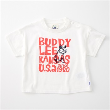 Buddy Lee ロゴ&ドッグプリント 天竺 半袖Tシャツ ベビー キッズ(オフホワイト-80cm)