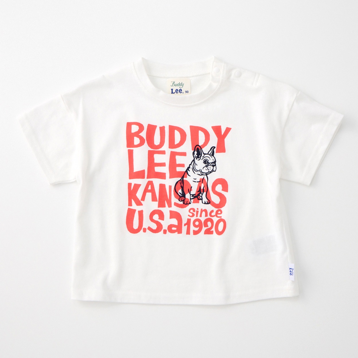 Buddy Lee ロゴ&ドッグプリント 天竺 半袖Tシャツ ベビー キッズ(オフホワイト-90cm)