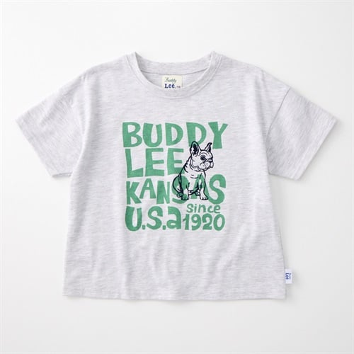 Buddy Lee ロゴ&ドッグプリント 天竺 半袖Tシャツ ベビー キッズ(杢グレー-80cm)