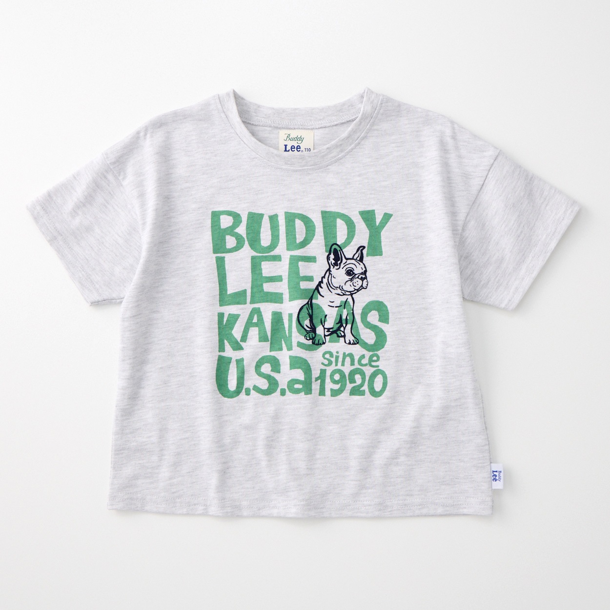 Buddy Lee ロゴ&ドッグプリント 天竺 半袖Tシャツ ベビー キッズ(杢グレー-120cm)