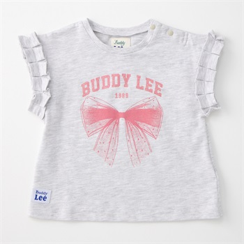 Buddy Lee 袖フリル リボンプリント 天竺 半袖Tシャツ ベビー キッズ(杢グレー-80cm)