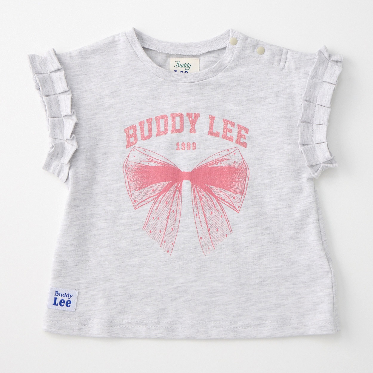 Buddy Lee 袖フリル リボンプリント 天竺 半袖Tシャツ ベビー キッズ(杢グレー-120cm)