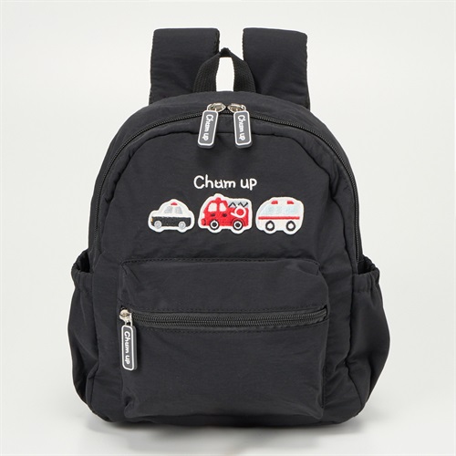 Chum up ナイロン ダブルポケット リュック ベビー(働く車(ブラック))