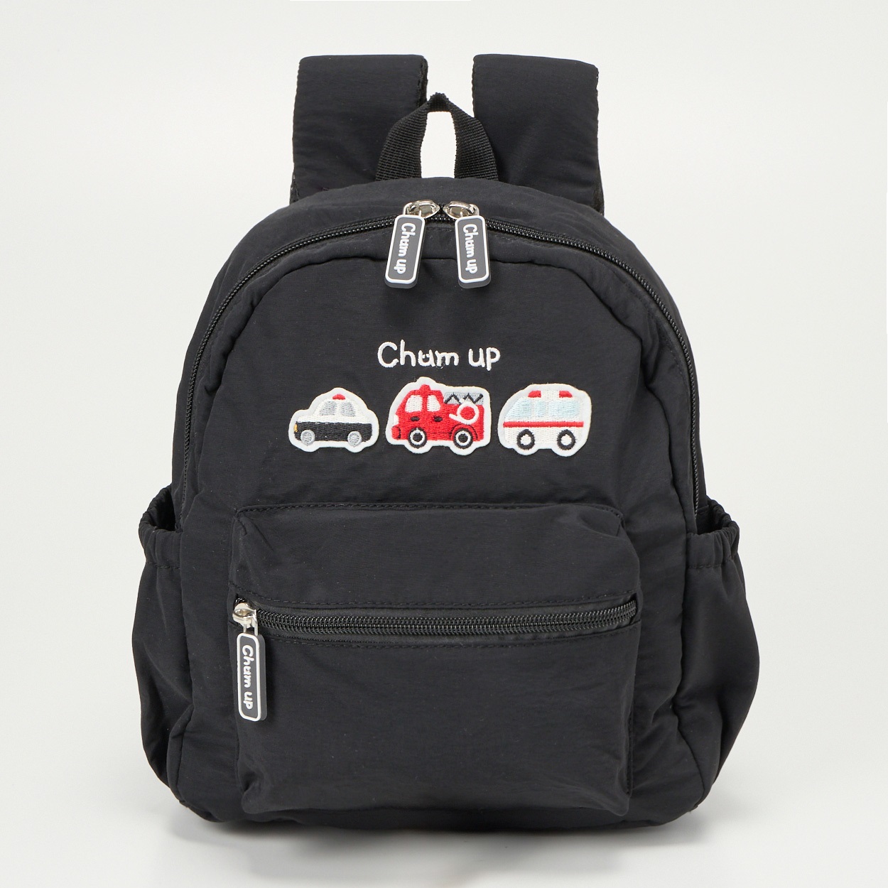 Chum up ナイロン ダブルポケット リュック ベビー(働く車(ブラック))