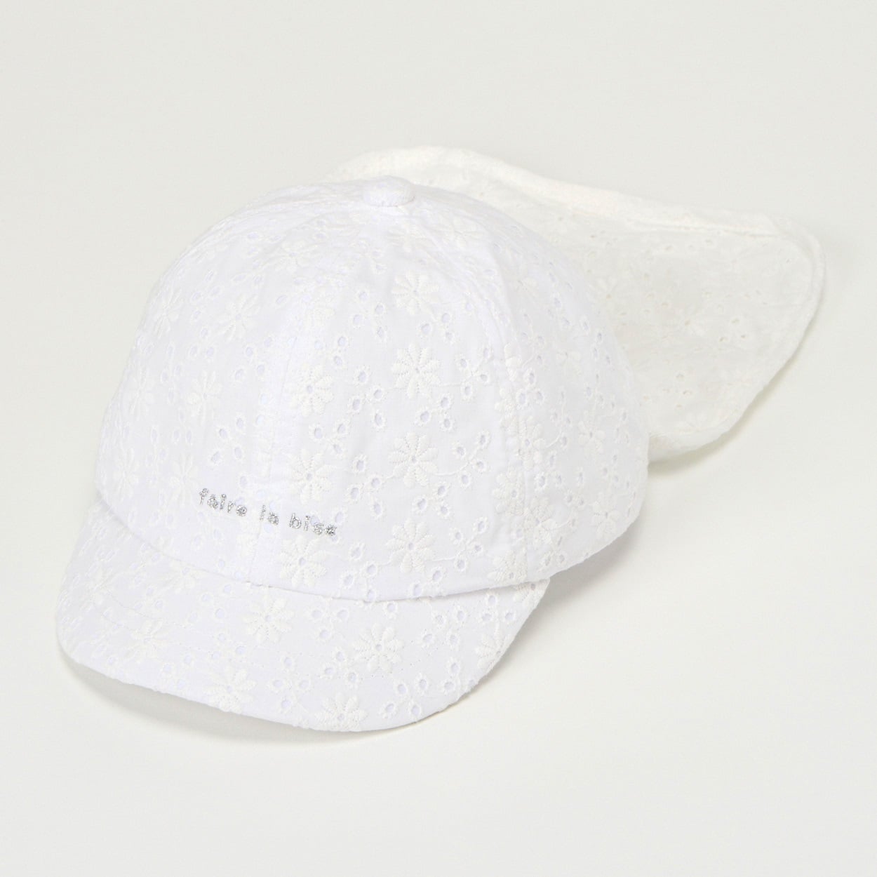 faire la bise リボン風タレ付き キャップ ベビー 帽子(綿レース(ホワイト)-48cm)