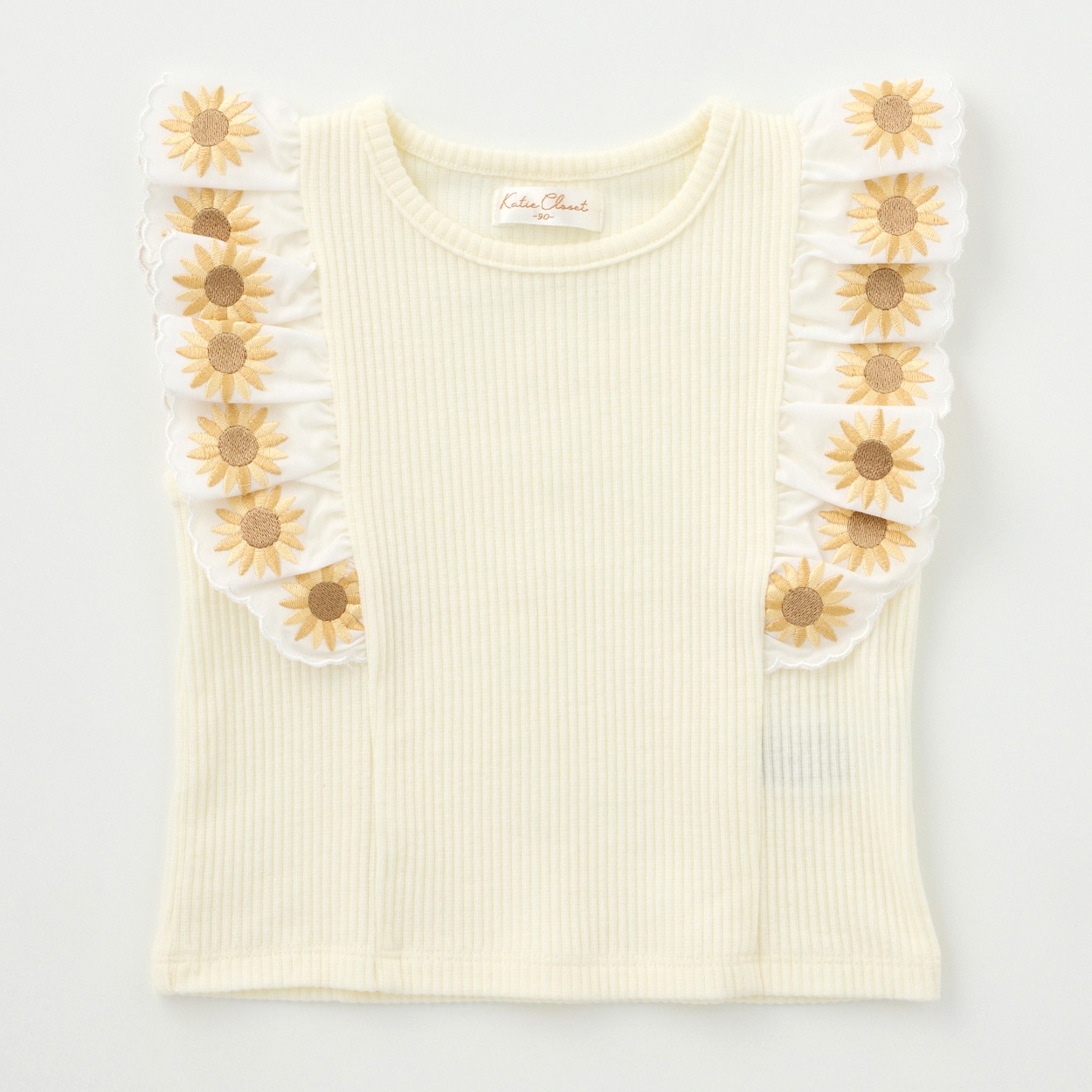 Katie Closet テレコ ひまわり刺繍 Tシャツ ベビー(アイボリー-80cm)