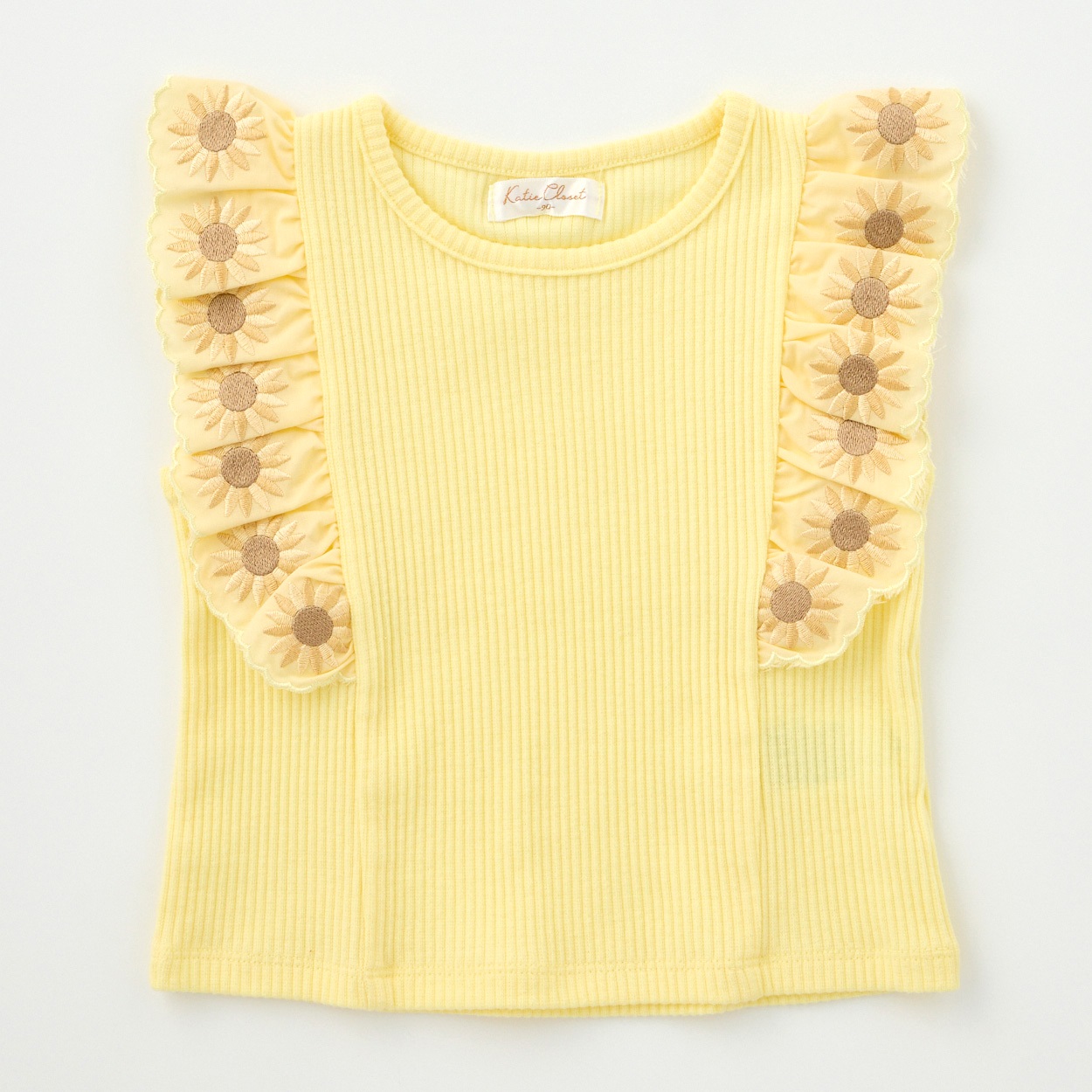 Katie Closet テレコ ひまわり刺繍 Tシャツ ベビー(イエロー-100cm)