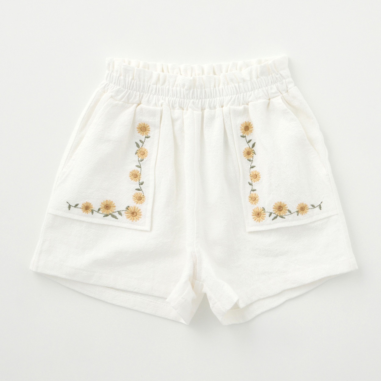 【ひまわり】マチャット　パンツ Katie Closet ワッシャーブロード ひまわり刺繍 ショートパンツ ベビー