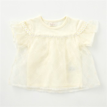 Katie Closet スラブ天竺 オーガンジーレース 半袖Tシャツ ベビー(アイボリー-80cm)