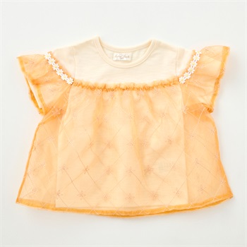 Katie Closet スラブ天竺 オーガンジーレース 半袖Tシャツ ベビー(オレンジ-80cm)