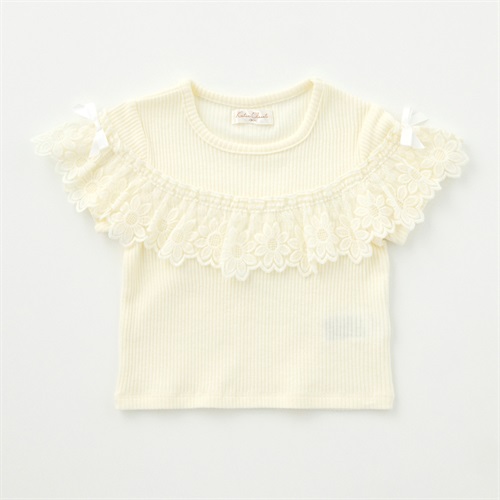 Katie Closet テレコ 綿レース サテンリボン付Tシャツ ベビー