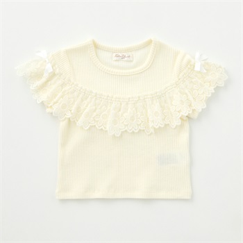 Katie Closet テレコ 綿レース サテンリボン付Tシャツ ベビー(アイボリー-80cm)