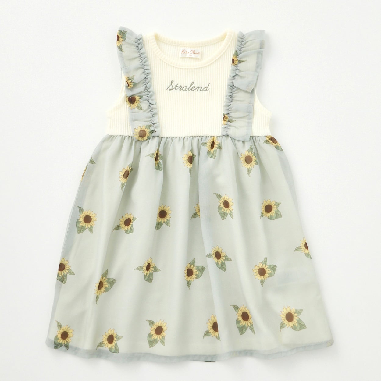 Katie Closet テレコ シフォン ひまわりプリント ワンピース ベビー(グリーン-100cm)