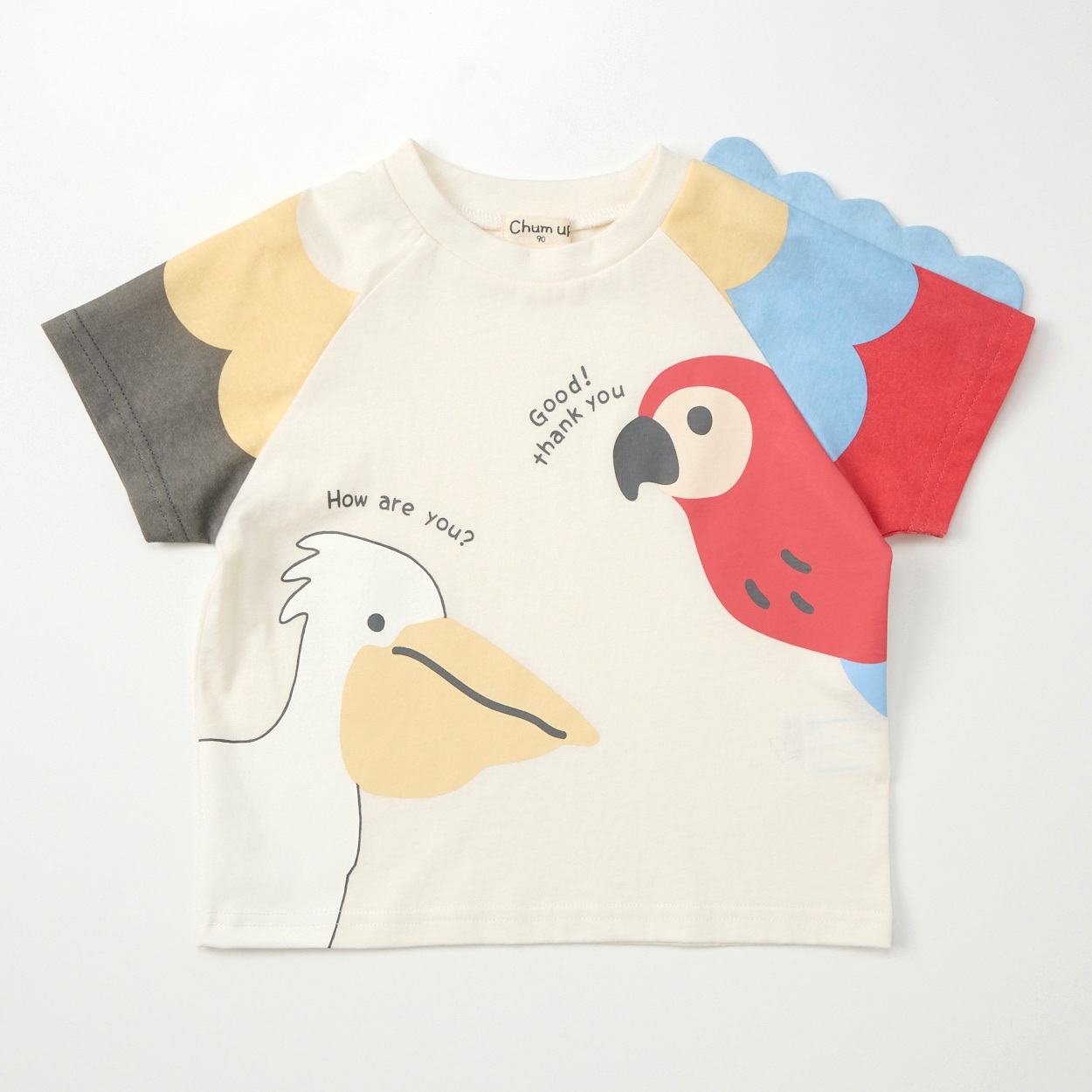 Chum up 仲良しコンビ 天竺 半袖Tシャツ ベビー(オウム(レッド)-90cm)