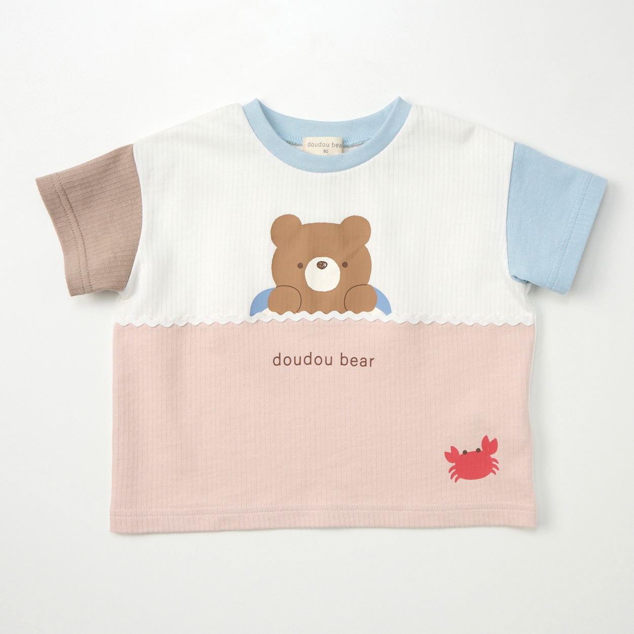 doudou bear サッカー 切替配色 半袖Tシャツ ベビー(オフホワイト-90cm)