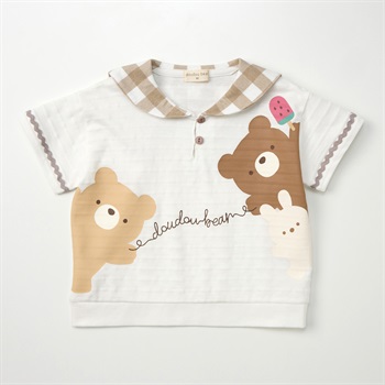 doudou bear 鹿の子 天竺 ボーダー セーラー衿 半袖Tシャツ ベビー(オフホワイト-80cm)