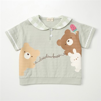 doudou bear 鹿の子 天竺 ボーダー セーラー衿 半袖Tシャツ ベビー(グリーン-80cm)