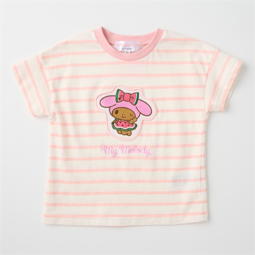 サンリオキャラクター アップリケ ボーダー柄 天竺 半袖Tシャツ 吸水速乾 接触冷感 ベビー