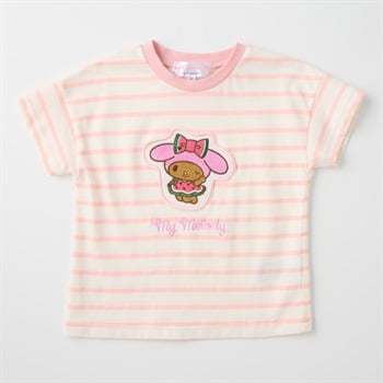 サンリオキャラクター アップリケ ボーダー柄 天竺 半袖Tシャツ 吸水速乾 接触冷感 ベビー(マイメロディ(ペールピンク)-80cm)