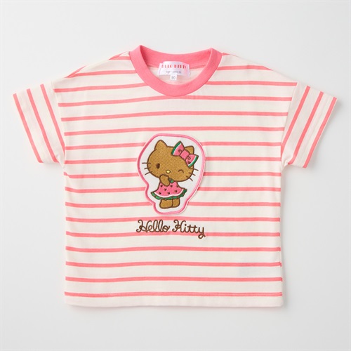 サンリオキャラクター アップリケ ボーダー柄 天竺 半袖Tシャツ 吸水速乾 接触冷感 ベビー(ハローキティ(ピンク)-80cm)