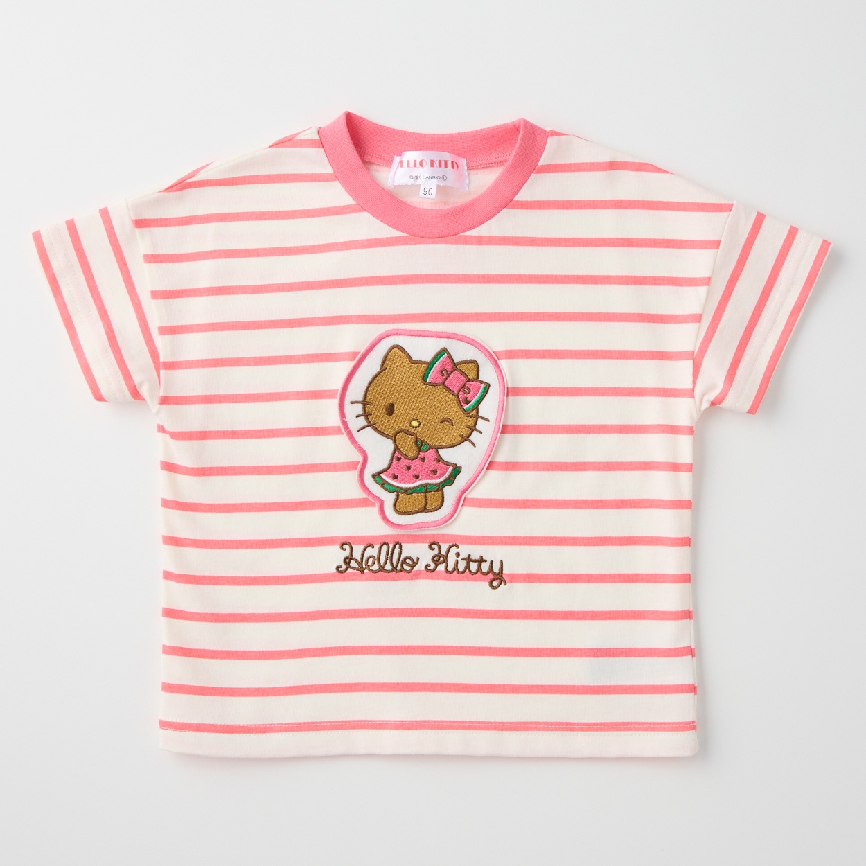 サンリオキャラクター アップリケ ボーダー柄 天竺 半袖Tシャツ 吸水速乾 接触冷感 ベビー(ハローキティ(ピンク)-80cm)