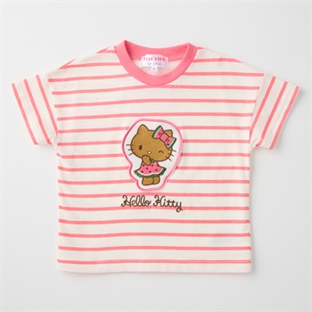 サンリオキャラクター アップリケ ボーダー柄 天竺 半袖Tシャツ 吸水速乾 接触冷感 ベビー(ハローキティ(ピンク)-80cm)