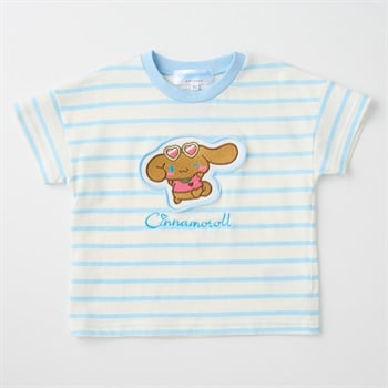 サンリオキャラクター アップリケ ボーダー柄 天竺 半袖Tシャツ 吸水速乾 接触冷感 ベビー(シナモロール(サックス)-80cm)