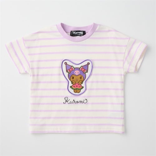 サンリオキャラクター アップリケ ボーダー柄 天竺 半袖Tシャツ 吸水速乾 接触冷感 ベビー(クロミ(パープル)-80cm)