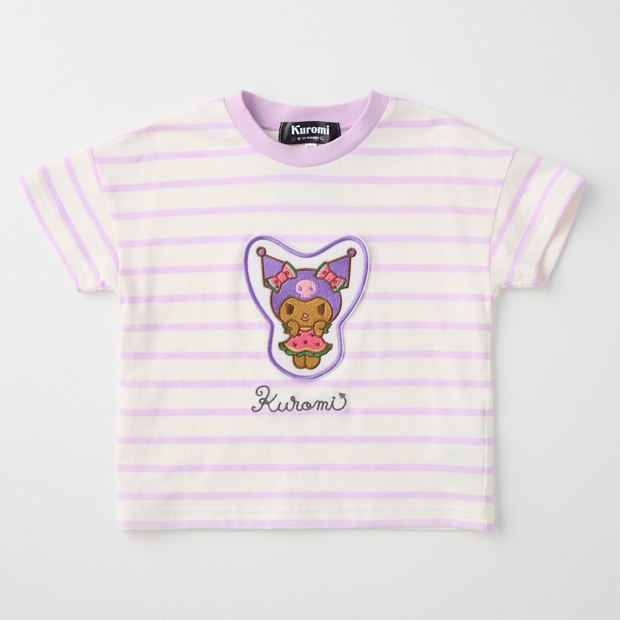 サンリオキャラクター アップリケ ボーダー柄 天竺 半袖Tシャツ 吸水速乾 接触冷感 ベビー(クロミ(パープル)-90cm)