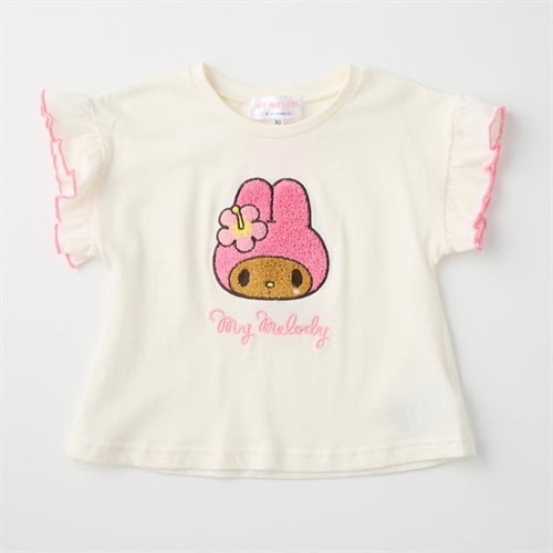 サンリオキャラクター 袖フリル 天竺 サガラ刺しゅう Tシャツ 吸水速乾 接触冷感 ベビー