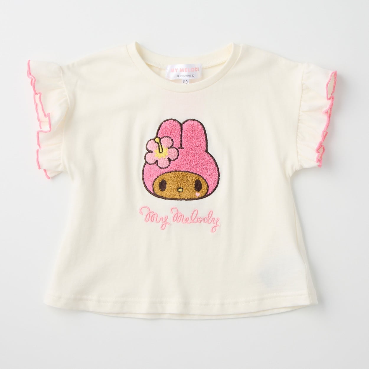 サンリオキャラクター 袖フリル 天竺 サガラ刺しゅう Tシャツ 吸水速乾 接触冷感 ベビー(マイメロディ(オフホワイト)-80cm)
