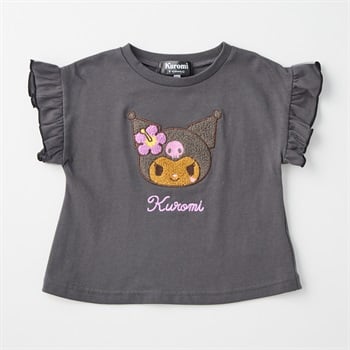 サンリオキャラクター 袖フリル 天竺 サガラ刺しゅう Tシャツ 吸水速乾 接触冷感 ベビー(クロミ(チャコールグレー)-80cm)