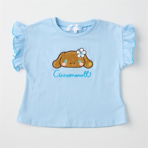 サンリオキャラクター 袖フリル 天竺 サガラ刺しゅう Tシャツ 吸水速乾 接触冷感 ベビー(シナモロール(サックス)-80cm)