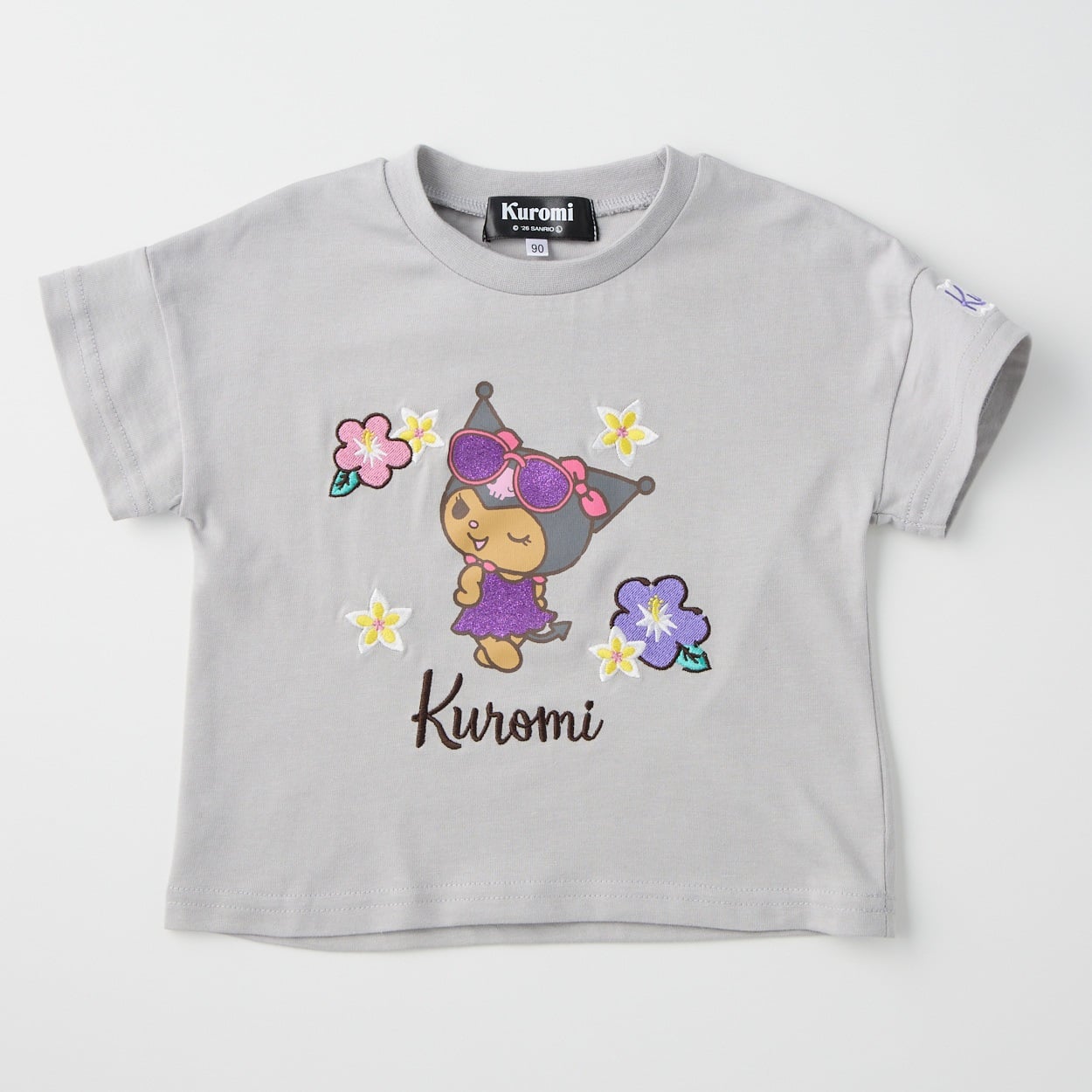 サンリオキャラクター プリント 花刺しゅう 天竺 半袖Tシャツ 吸水速乾 接触冷感 ベビー(クロミ(グレー)-90cm)