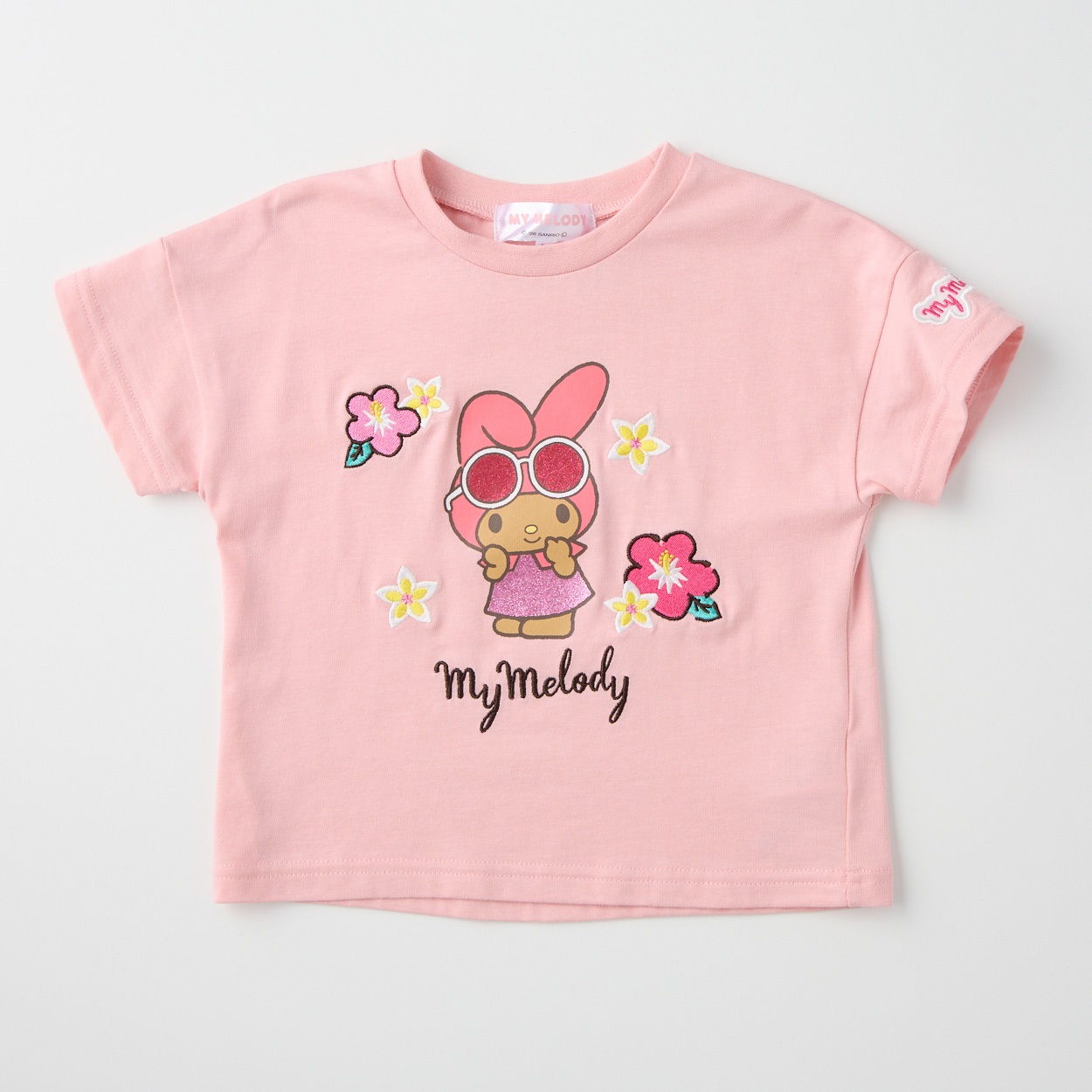サンリオキャラクター プリント 花刺しゅう 天竺 半袖Tシャツ 吸水速乾 接触冷感 ベビー(マイメロディ(ピンク)-90cm)