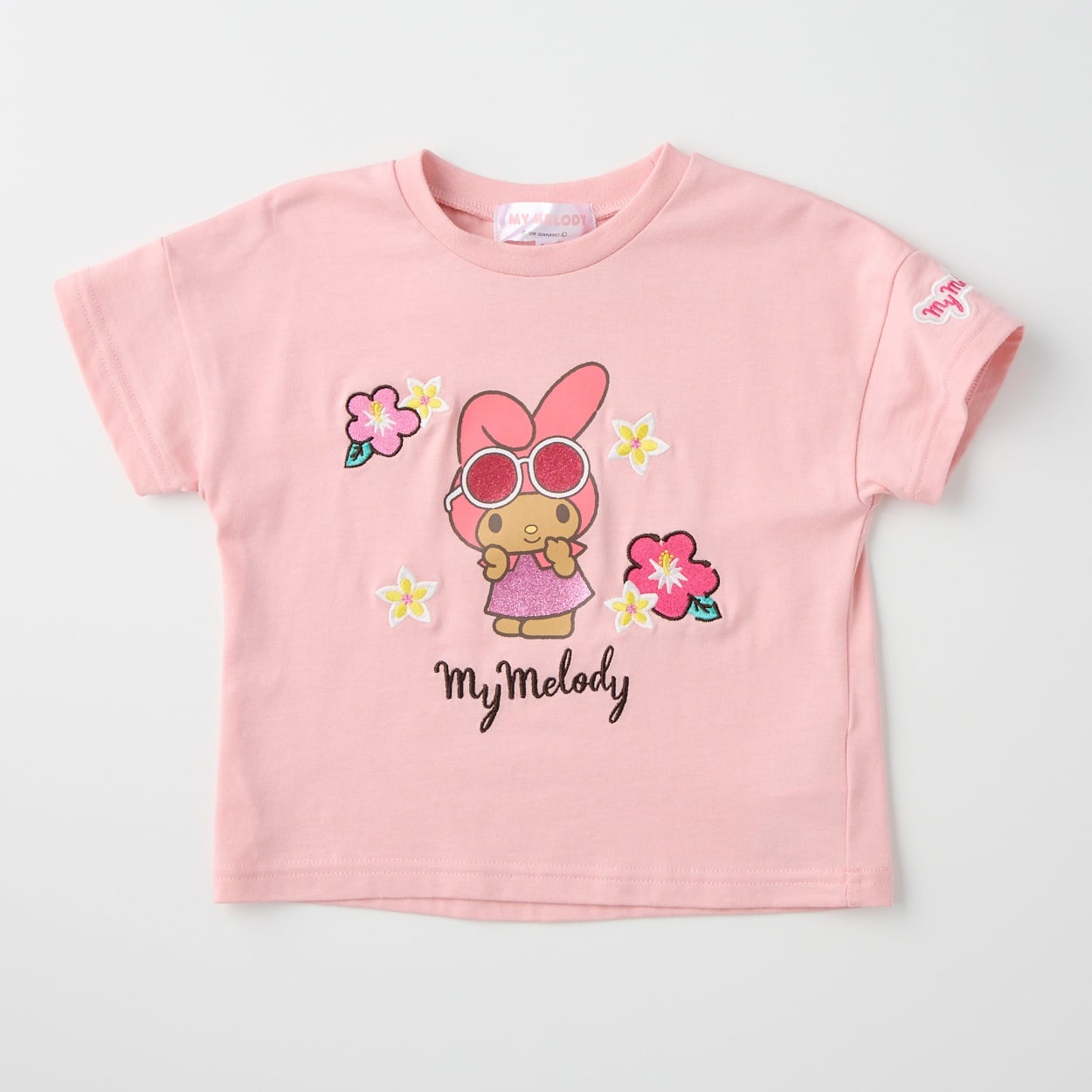 サンリオキャラクター プリント 花刺しゅう 天竺 半袖Tシャツ 吸水速乾 接触冷感 ベビー(マイメロディ(ピンク)-100cm)