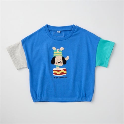 アニマル柄 サガラ刺しゅう 天竺 半袖Tシャツ ベビー(犬(ブルー)-80cm)