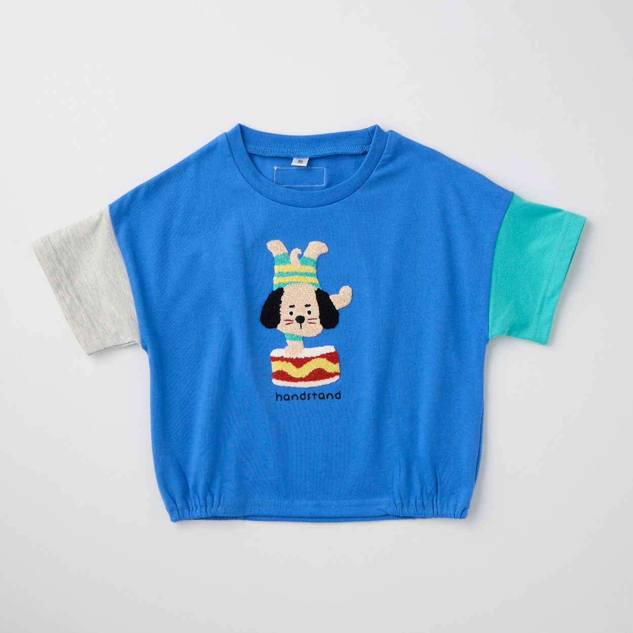 アニマル柄 サガラ刺しゅう 天竺 半袖Tシャツ ベビー(犬(ブルー)-100cm)