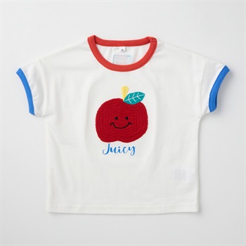 フルーツ編みモチーフ 天竺 半袖Tシャツ ベビー(りんご(オフホワイト)-80cm)