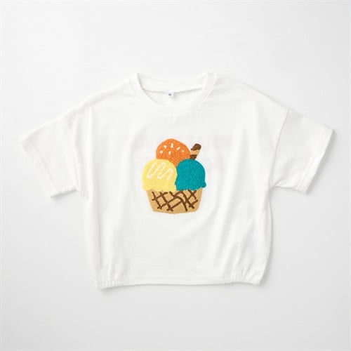 アイス柄 サガラ刺しゅう 天竺 半袖Tシャツ ベビー