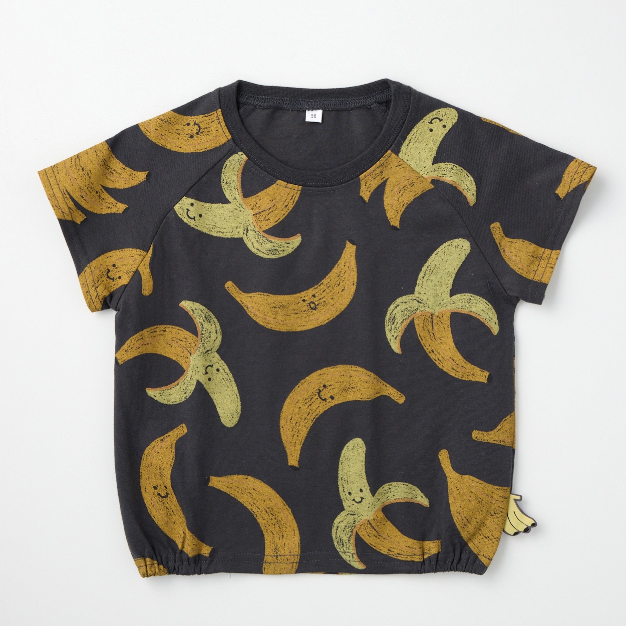フルーツ総柄 天竺 半袖Tシャツ ベビー(バナナ(チャコールグレー)-100cm)